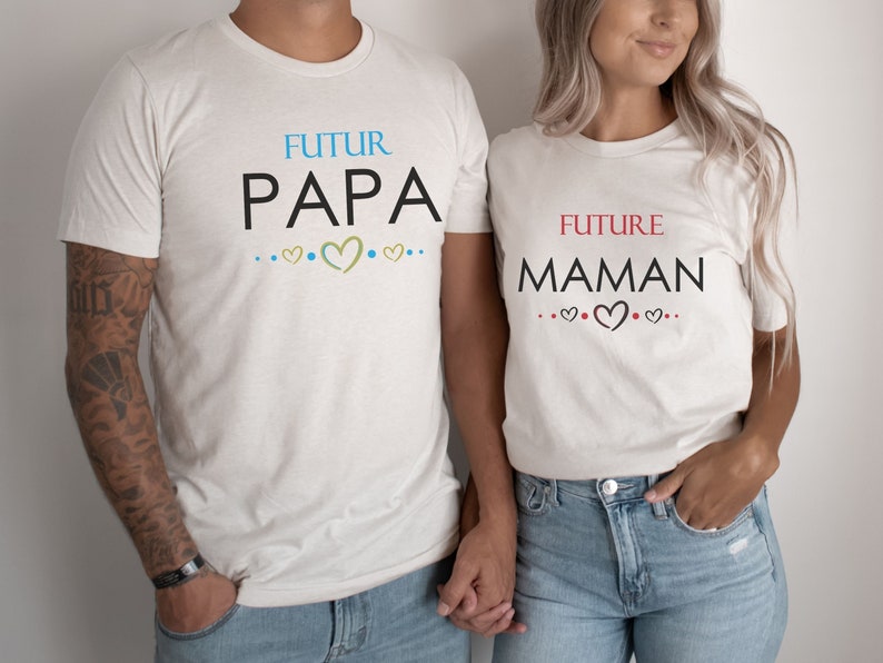 Tee shirt Futur PAPA, Future MAMAN, T-shirt annonce grossesse, Tee-shirt couple, cadeau original futurs parents image 1