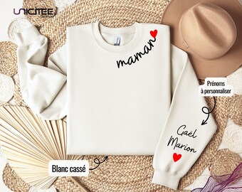 Sweat personnalisé maman, sweat maman prénoms sur manche, sweat avec année naissance, cadeau fête des mères, cadeau anniversaire maman