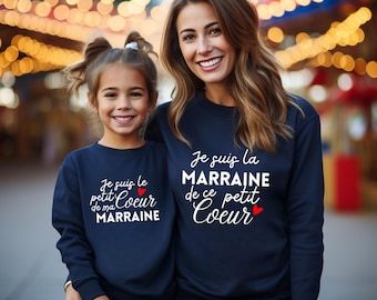 Duo Sweat marraine filleule, ensemble marraine filleul assortie, pull marraine filleule