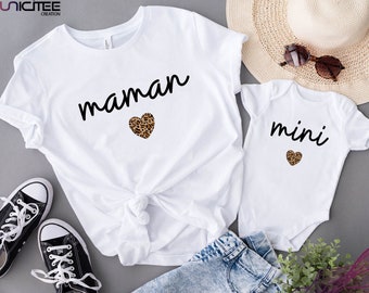 T-shirt assorti maman bébé,  Duo maman enfant motif léopard, t shirt assorti mere fille ,matchy matchy mère fils , T-shirt fête des mères