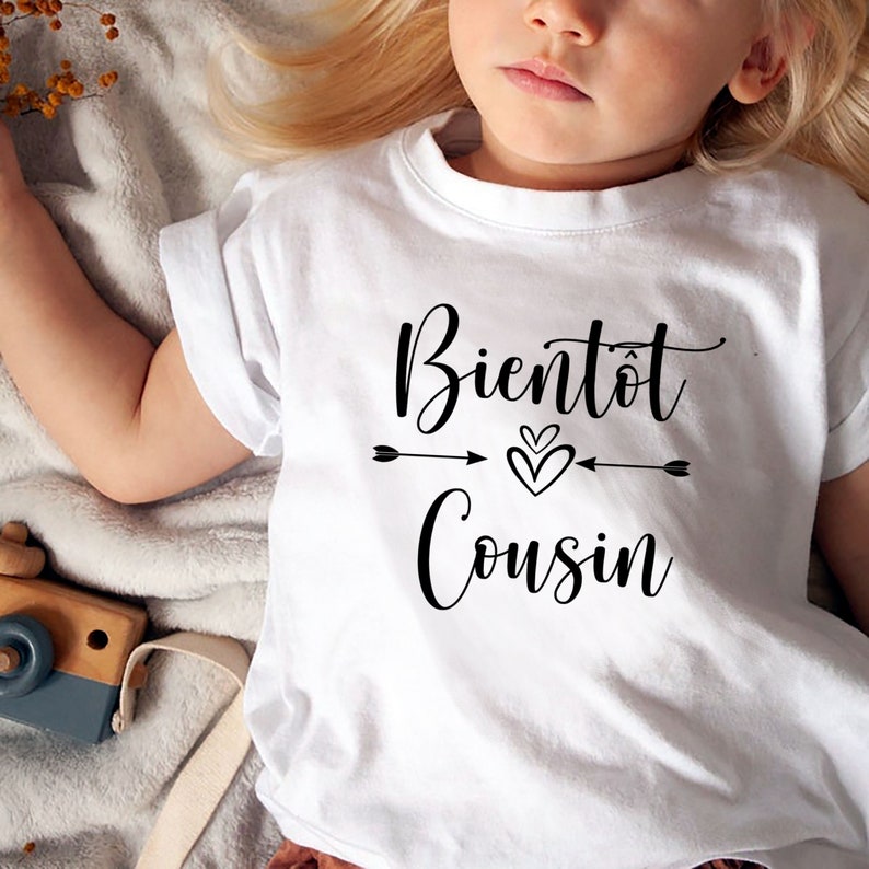 T-shirt bientôt cousine et cousin, Tee-shirt annonce grossesse, T-shirt enfant Bientôt cousin