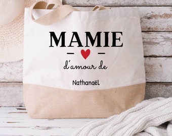 Cabas personnalisé| Mamie d'amour, Sac à personnaliser avec prénoms enfants, cadeau anniversaire mamie, fête des grand-mères