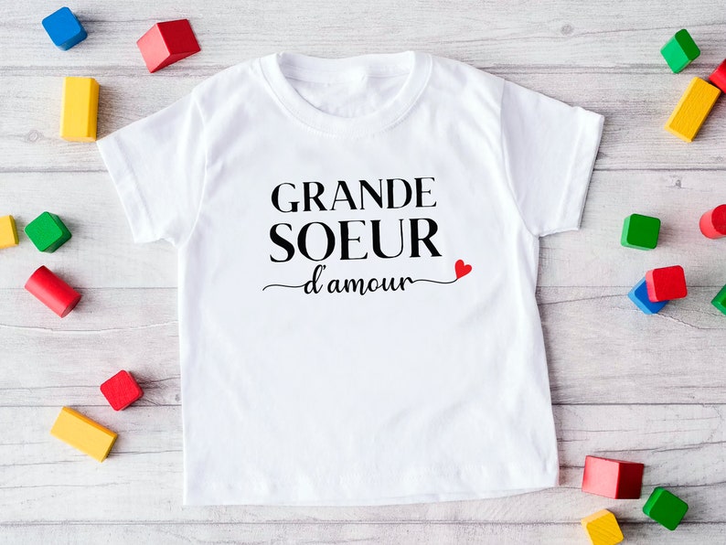 Tee shirt Papa d'amour, T-shirt Maman d'amour, Body Bébé d'amour, Tshirt famille personnalisé, Tshirt papa maman bébé, Lot de tshirt famille Grande soeur d'amour