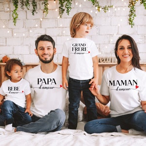 Tee shirt Papa d'amour, T-shirt Maman d'amour, Body Bébé d'amour, Tshirt famille personnalisé, Tshirt papa maman bébé, Lot de tshirt famille image 1