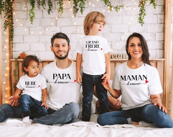 Tee shirt Papa d'amour, T-shirt Maman d'amour, Body Bébé d'amour, Tshirt famille personnalisé, Tshirt papa maman bébé, Lot de tshirt famille