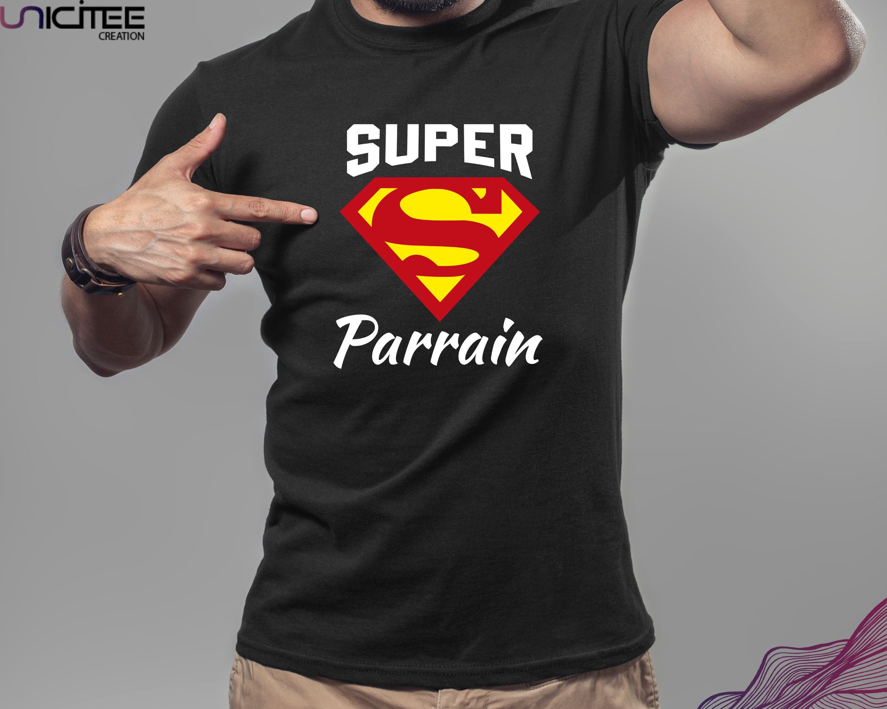T-shirt Humour "Super Parrain" - Cadeau Original Pour Anniversaire, Noël, Fête Des Pères - Coupe Classique - 7