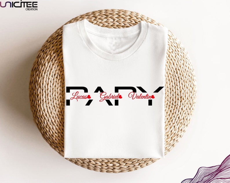 Tee shirt Papy, Prénoms des petits enfants, Cadeau anniversaire papy, Box cadeau personnalisé, Coffret cadeau Papi, Fête des grands pères image 3