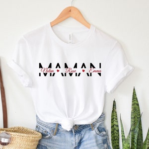 T-shirt Maman avec des prénoms enfants, Tee-shirt personnalisé maman, T-shirt anniversaire maman, Idée cadeau fête des mères ou noël image 1