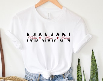 T-shirt Maman avec des prénoms enfants, Tee-shirt personnalisé maman, T-shirt anniversaire maman, Idée cadeau fête des mères ou noël