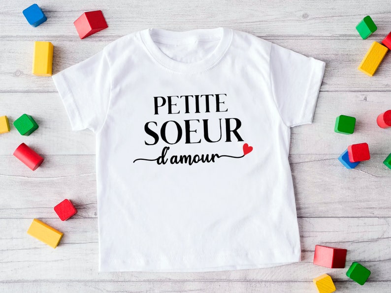 Tee shirt Papa d'amour, T-shirt Maman d'amour, Body Bébé d'amour, Tshirt famille personnalisé, Tshirt papa maman bébé, Lot de tshirt famille Petite soeur d'amour