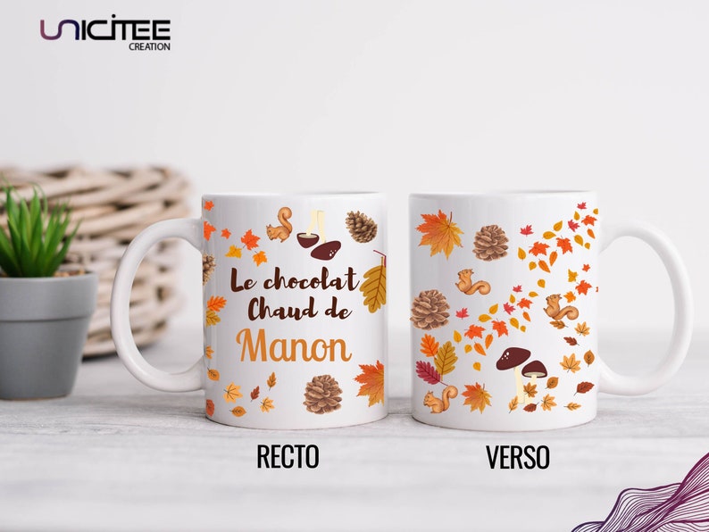 Mug d'automne en céramique , thème automnal orange, Idée cadeau Noël Le chocolat chaud