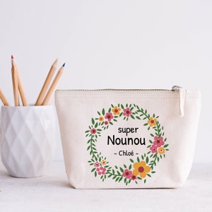 Pochette super nounou, pochette à personnalisée avec prénom enfant, trousse 100% coton avec fermeture zippée, cadeau fin contrat nounou image 2