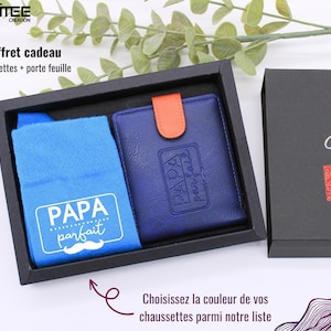 Coffret "Papa parfait", Duo chaussettes + Porte feuille en cuir, Coffret cadeau noël pour Papa