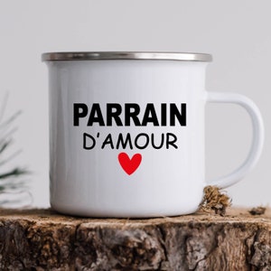 Stainless steel mug Godfather of love, enameled mug for godfather, Birthday gift for godfather, Baptism gift idea, Christmas gift for godfather