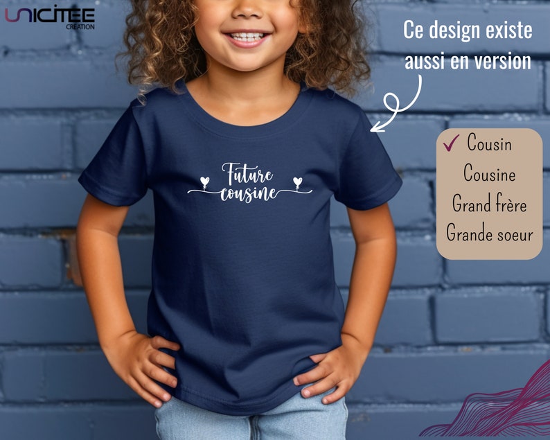 T-shirt futur cousin et future cousine, Tee-shirt annonce grossesse, T-shirt enfant Future cousine BLEU