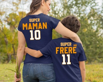 Tee shirt assorti famille, super maman, super papa, grand frère, ensemble tee shirt famille, cadeau famille personnalisé