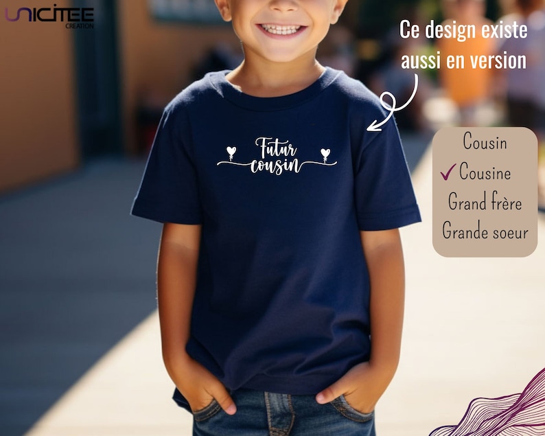 T-shirt futur cousin et future cousine, Tee-shirt annonce grossesse, T-shirt enfant image 1