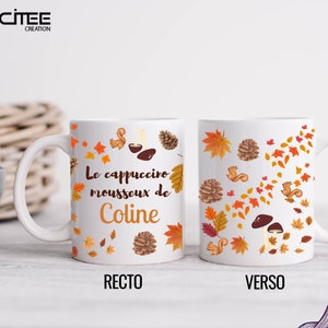 Mug d'automne en céramique , thème automnal orange, Idée cadeau Noël Le cappuccino