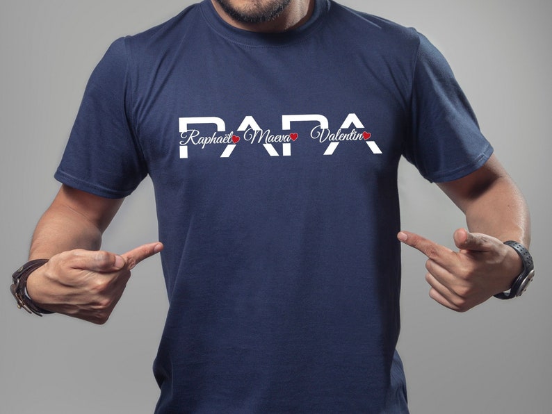 Tee-shirt Papa avec prénoms enfants - Créatrice ETSY : UniciteeCreation