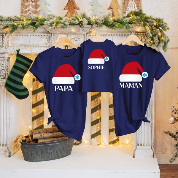 T-shirt assorti noël, Tee-shirt famille personnalisé, papa maman bébé assorti, cadeau noël famille