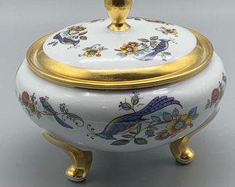 KPM Royal Bavaria Germany Covered Bowl Peacock and floral