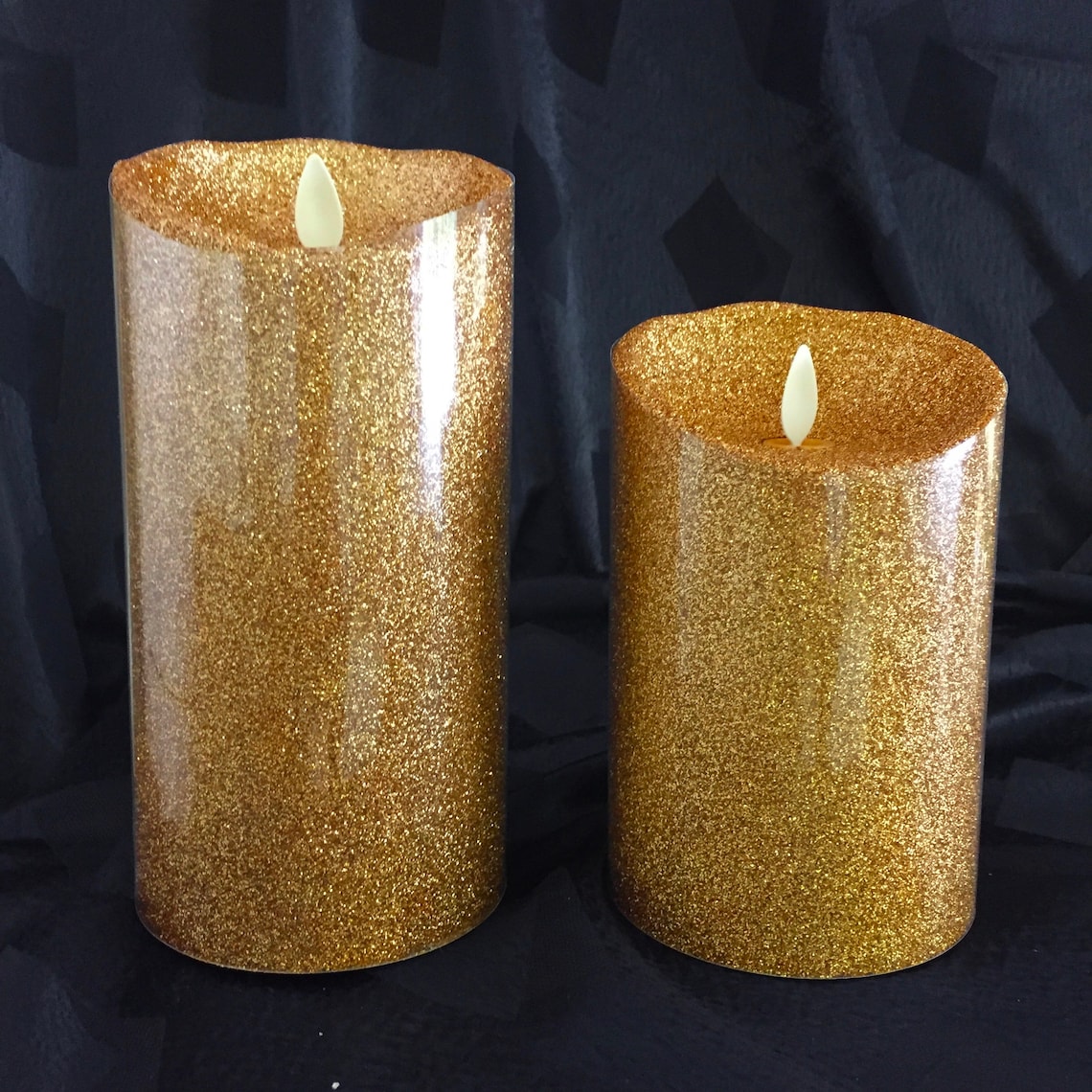 Luminara Christmas Flameless Flickering Candle in Gold Glitter Etsy