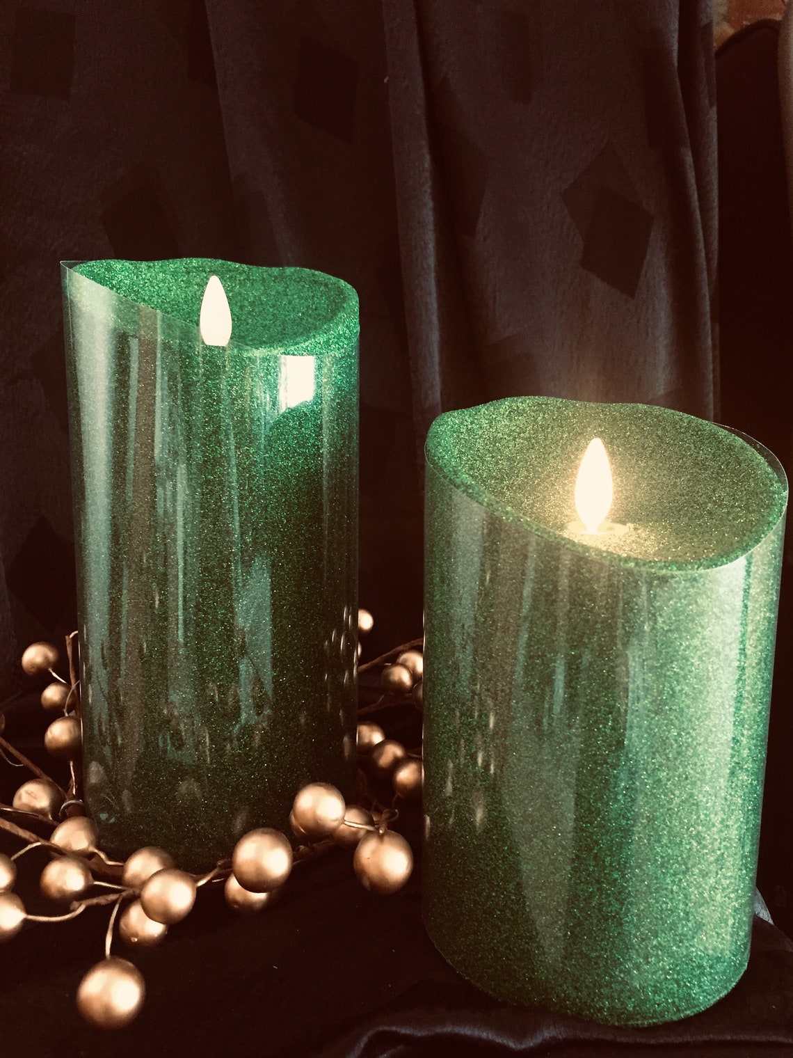 Luminara Christmas Flameless Flickering Candle in Gold Glitter  Etsy