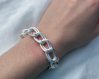 Silver Double Link Chain Bracelet,  Chunky Silver Chain Bracelet, Silver Toggle Bracelet