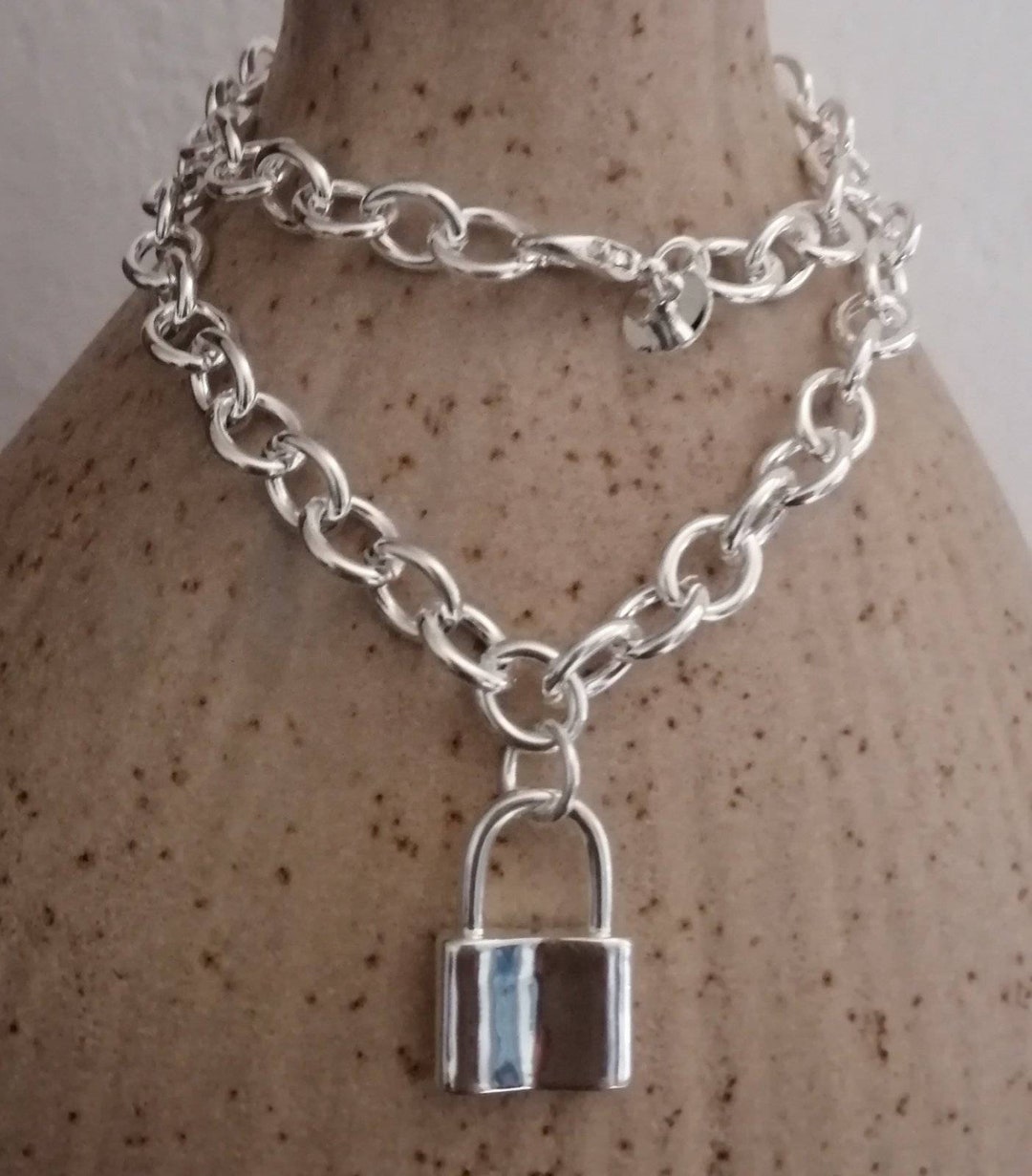 Chunky Silver Chain and Lock Necklace Silver Lock Necklace Etsy
