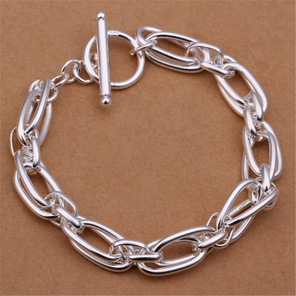Chunky Silver Bracelet, Chunky 925 Sterling Silver Bracelet, Sterling Silver Chain Link Bracelet, Double Link Silver Chain Bracelet,