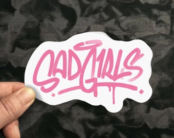 Autocollant en vinyle SADGIRLS | Sticker autocollant mat, glacé, holographique, découpé | Police de caractère rose