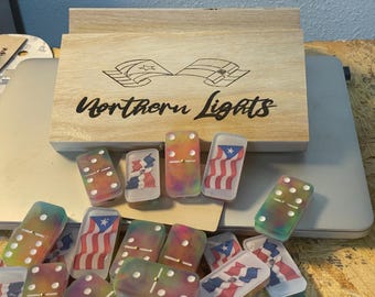 Puerto Rico and Dominican Republic flag custom Northern lights  glow dominos