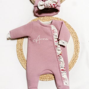 Birth Outfit Pack. Baby Pajamas Turban Hat First Name Embroidery image 4