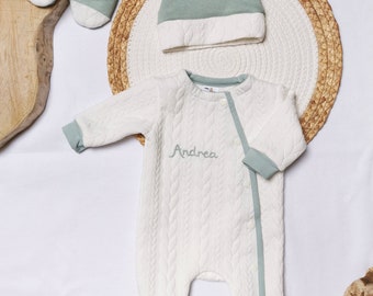 Baby Pajamas Set + Hat + First Name Embroidery