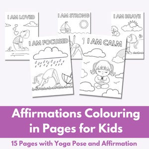 Páginas para colorir de ioga e afirmação para crianças - 15 poses para impressão para atenção plena em casa ou na sala de aula
