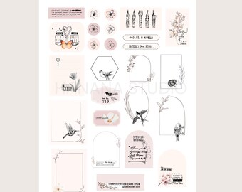 Flowers & Birds Journaling Ephemera Printable / Spring Bloom Ephemera / Journaling elements / Scrapbook Nature ephemera /Digital Printable