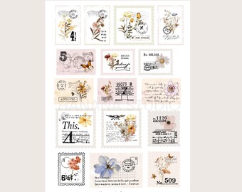 Botanical Postage Stamp Ephemera: Vintage Printable for Journals (Digital Download)