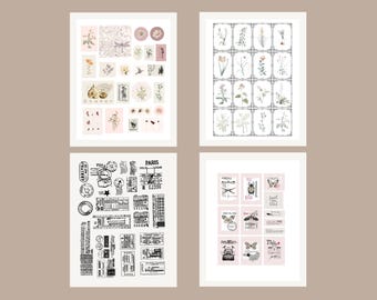 Vintage Ephemera Bundle: Botanical Insects, Train Ticket Printable (PDF File)