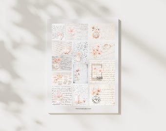 Pastel Floral Script Ephemera: Vintage Printable Collage (PDF)