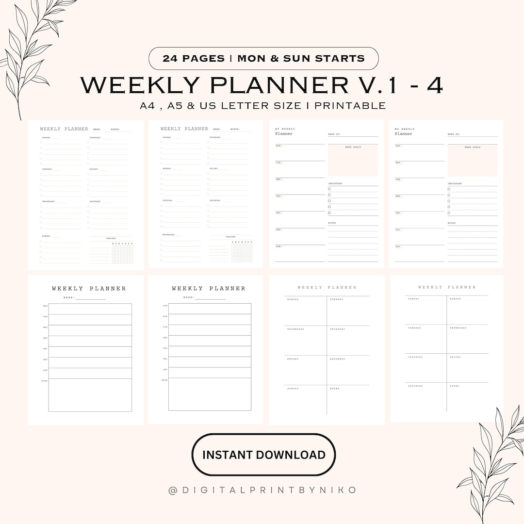 Minimal Weekly Planner Printable: A4, A5, Letter Size (digital Download ...