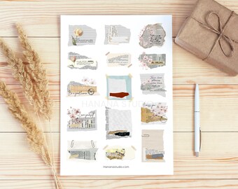 Digital Printable Ripped newspaper floral ephemera /Journaling scrapbooking supply/Junk journal ephemera/ Printable newspaper script / Tulip