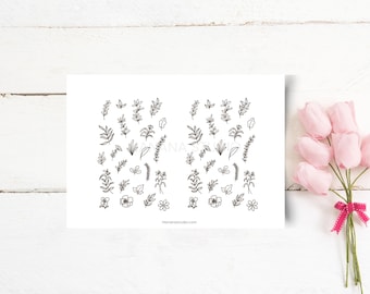 Minimalist Botanical Line Art: Floral Journaling Elements (PDF File)