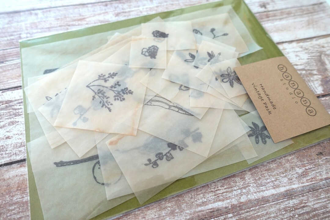 Handmade Teadyed Vintage Botanical Ephemera / 24 Pieces Vellum Pack