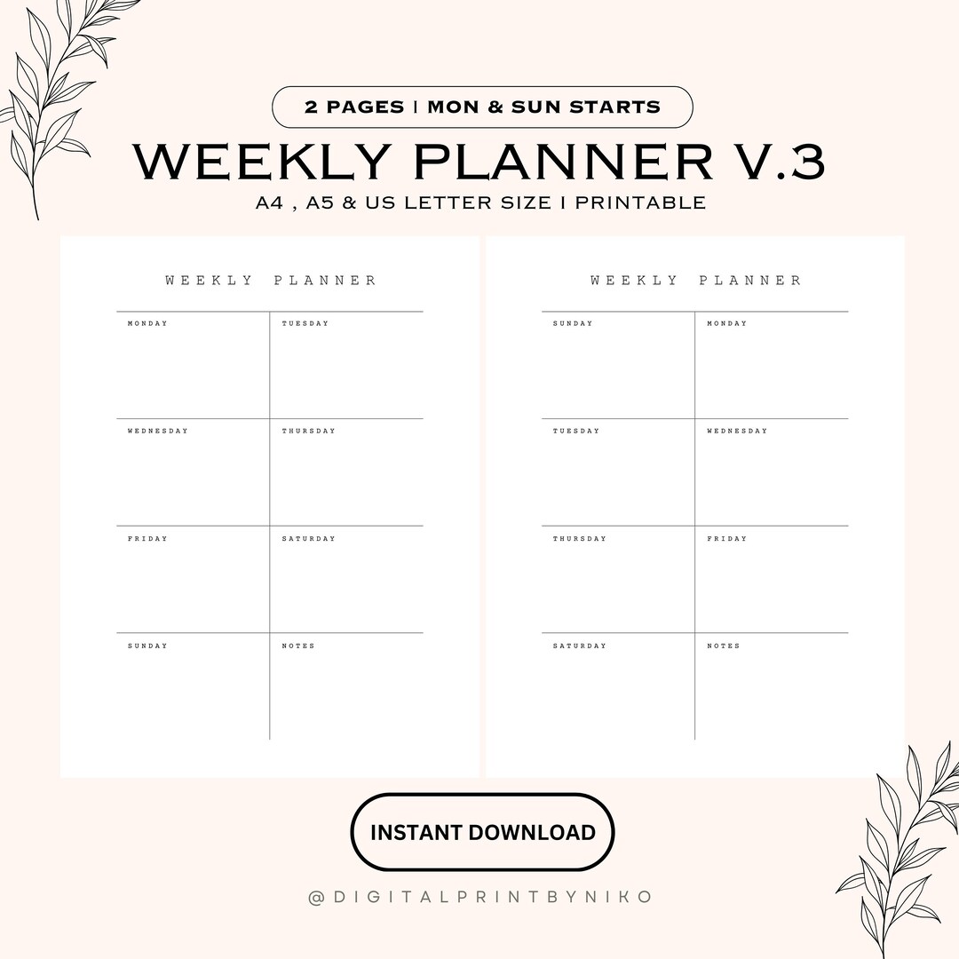 Minimal Weekly Planner Printable: A4, A5, Letter (digital Download) - Etsy