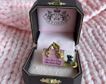 Juicy Couture Charm: Pink Scottie Dog Carrier, Gold Accents (in