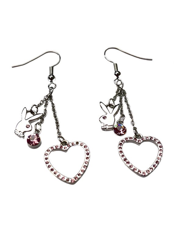 Playboy Jewelry Earrings Silver Baby Pink Swarovski Crystal Heart