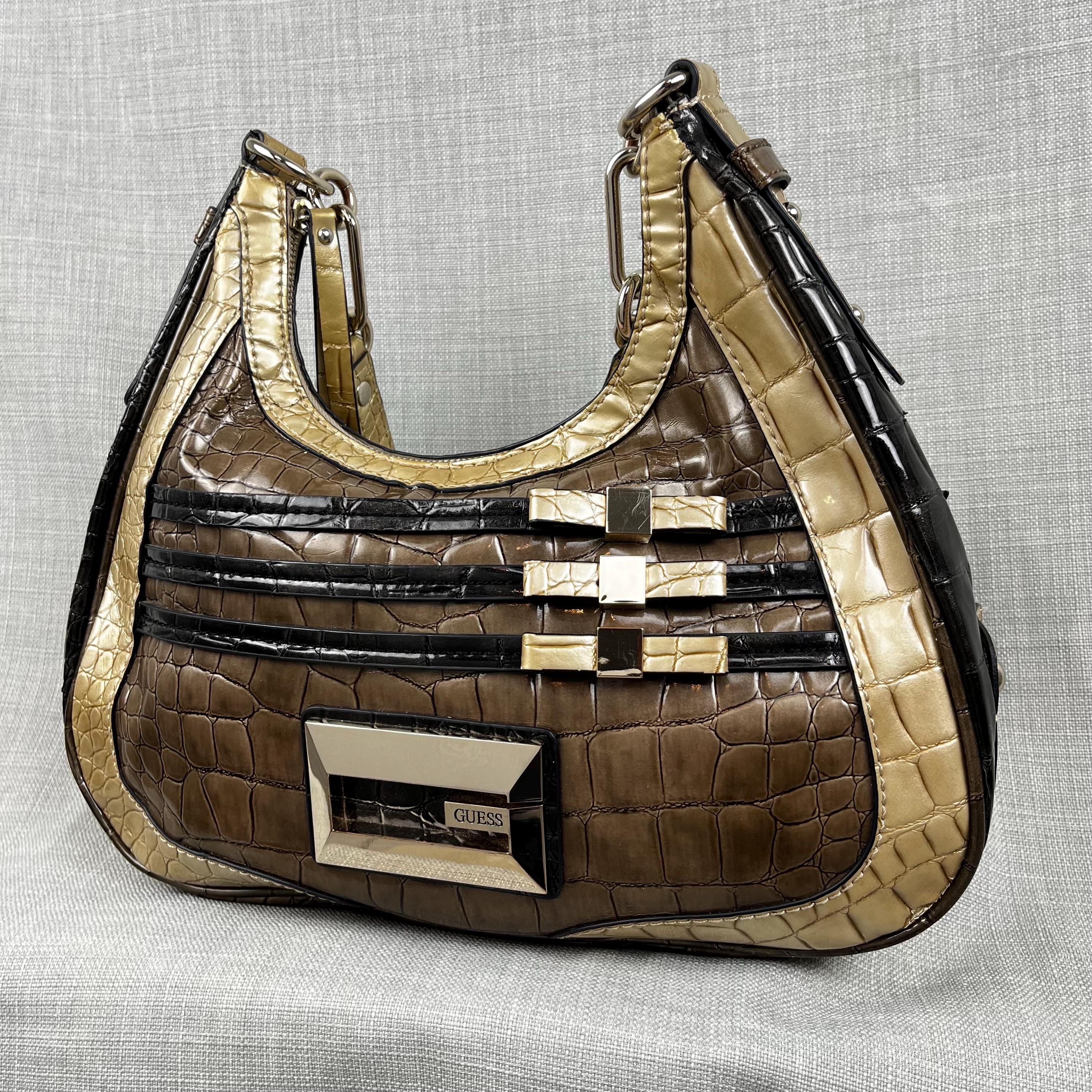 Y2K Guess Shoulder Bag: Black & Gold Croc Embossed Party Bag - Etsy