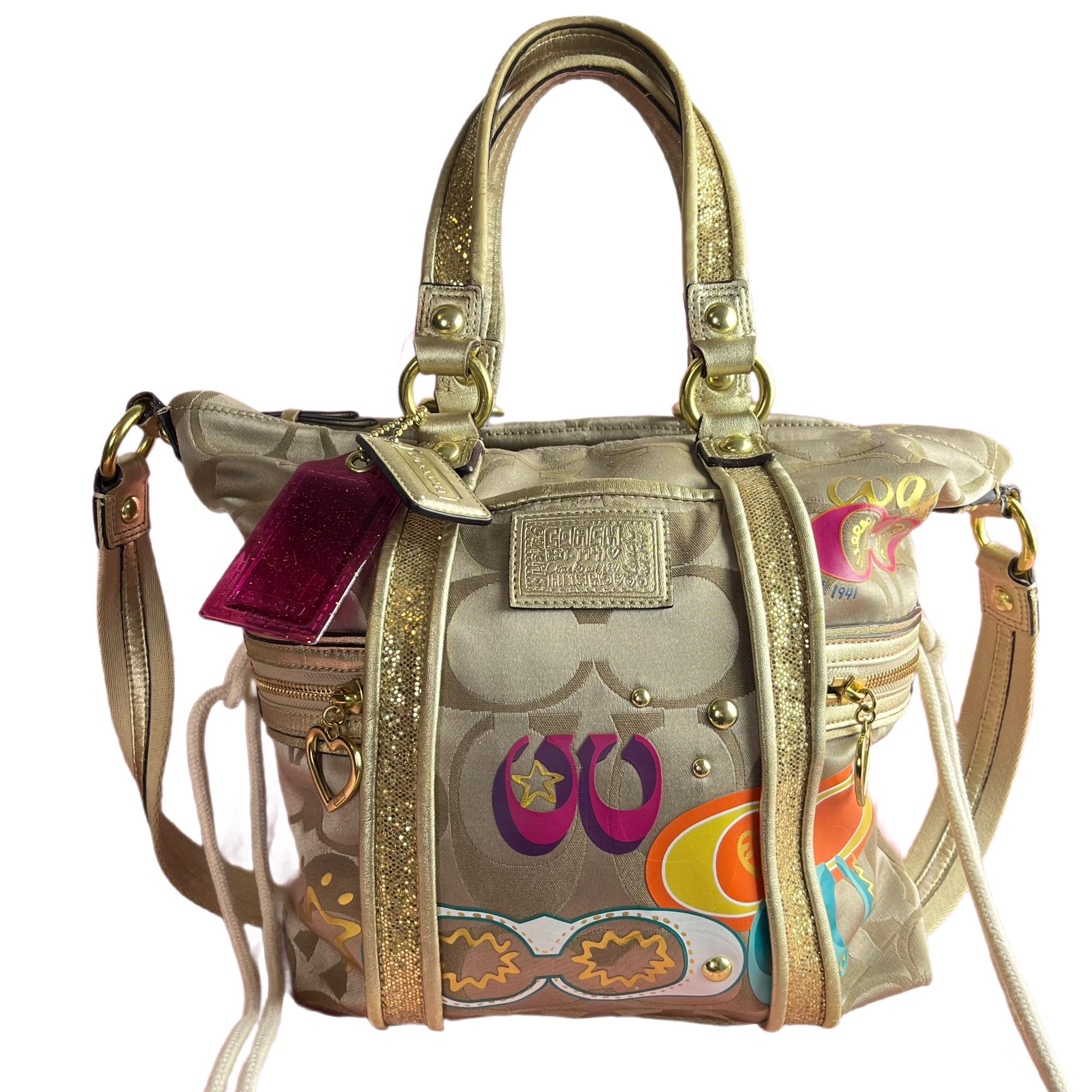 Coach Poppy Signature Black Gray Canvas Zipper Closure Tote
