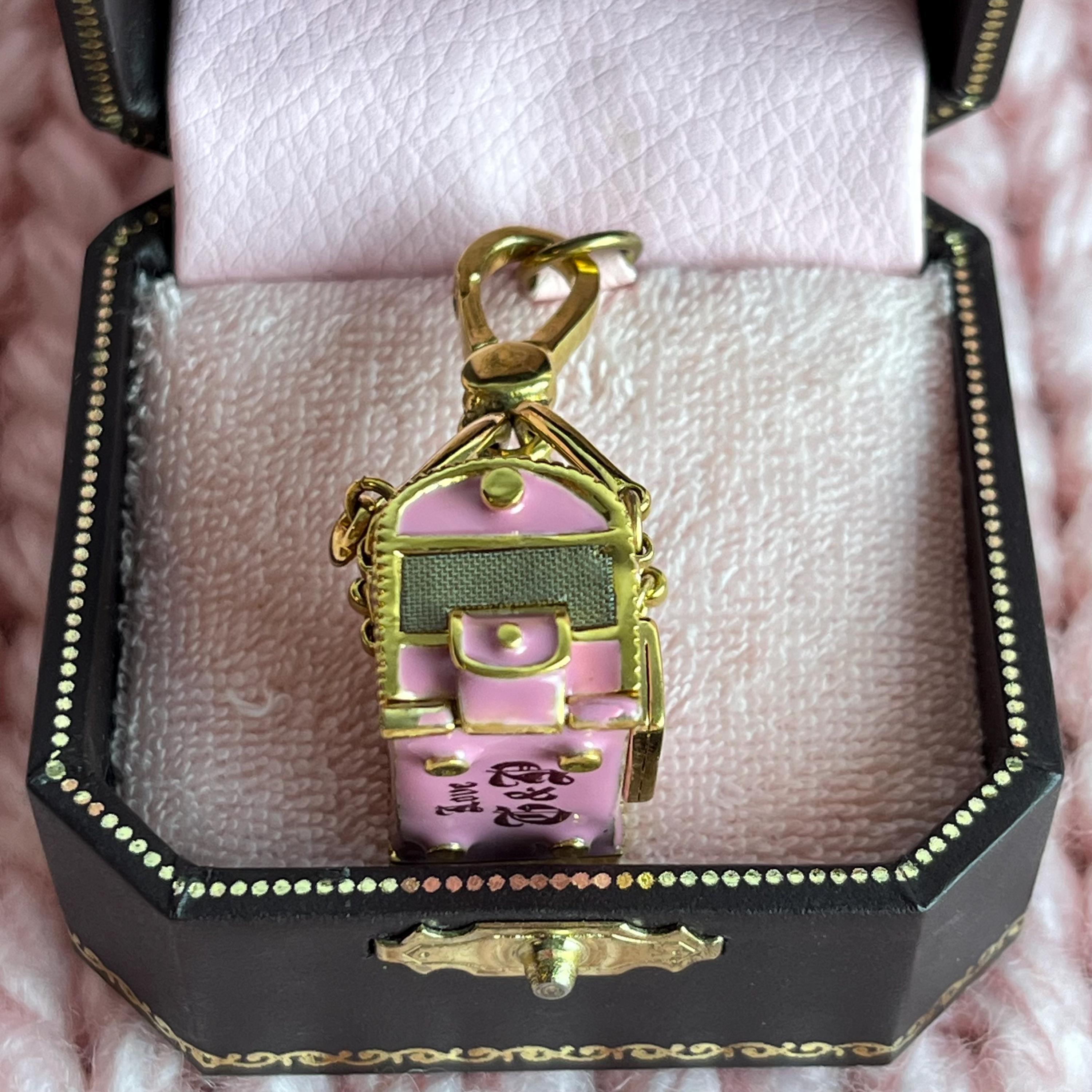Juicy Couture Charm: Pink Scottie Dog Carrier, Gold Accents (in