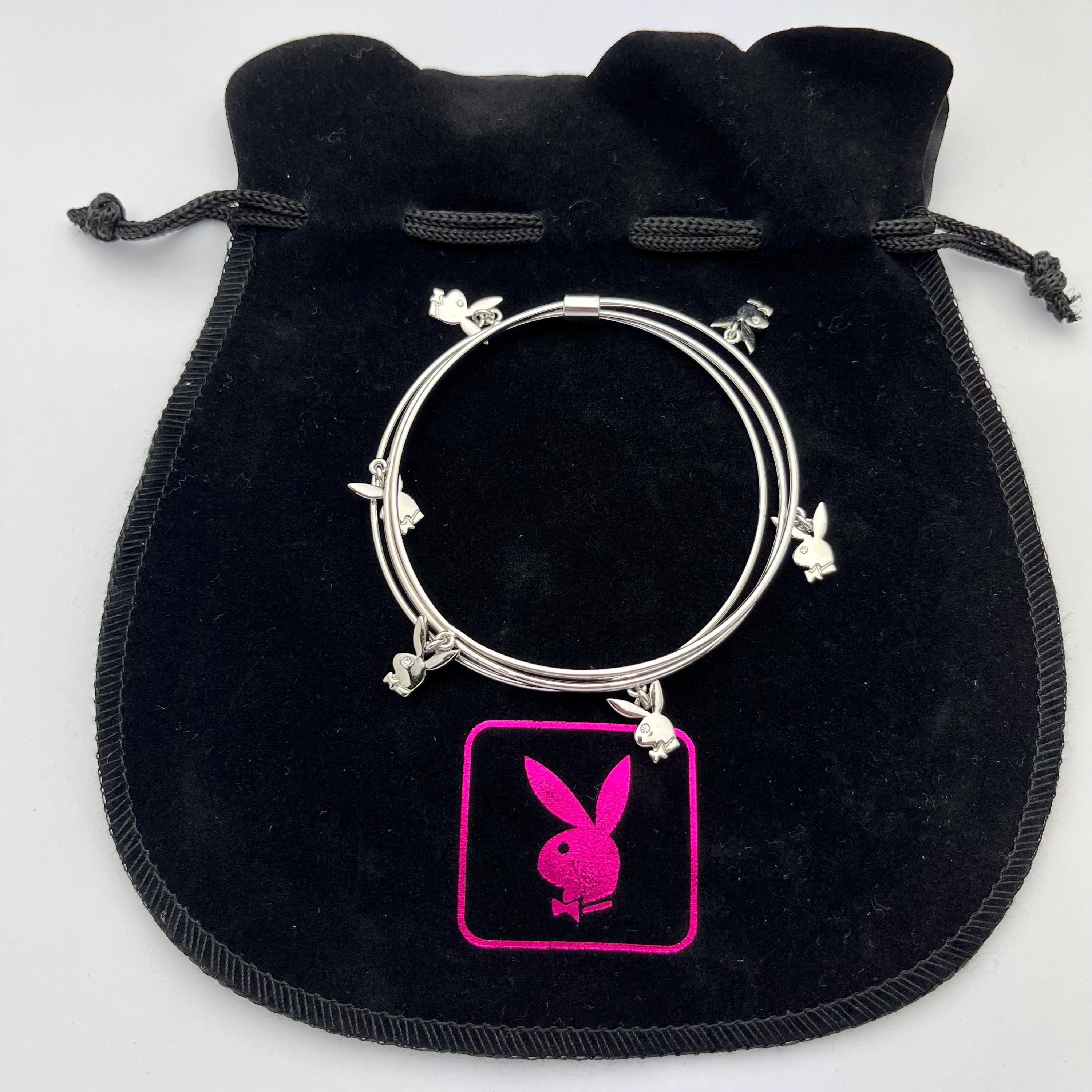 Vintage Playboy Silver Bangle Set | Rhinestone Bunny Charm 